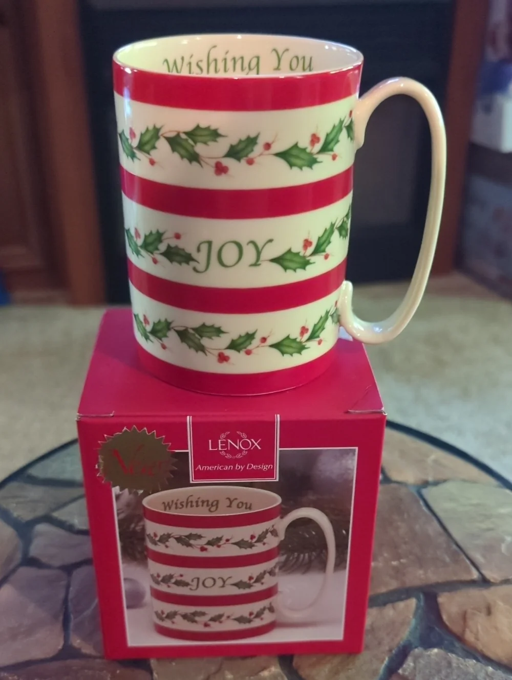 Lenox Red & Green 'Wishing You Joy' Holiday Stripe Mug